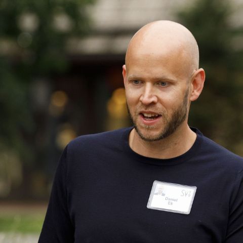 Daniel Ek poses for a picture in a black t-shirt.